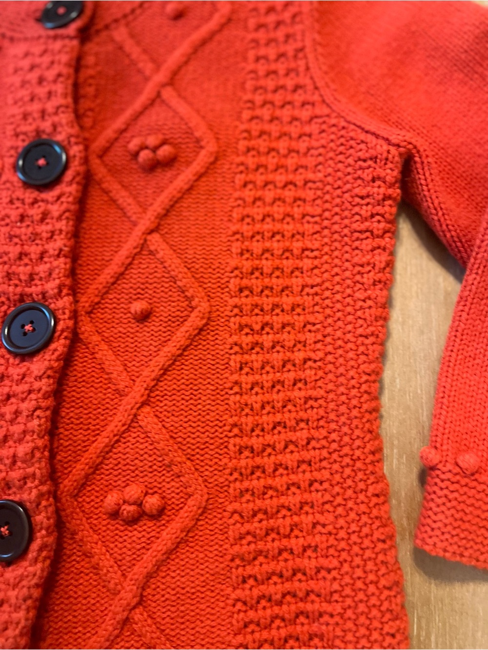 Boden 100% Wool Orange Cable Knit Pom Pom Cardigan - Size 10 - Picture 2 of 9